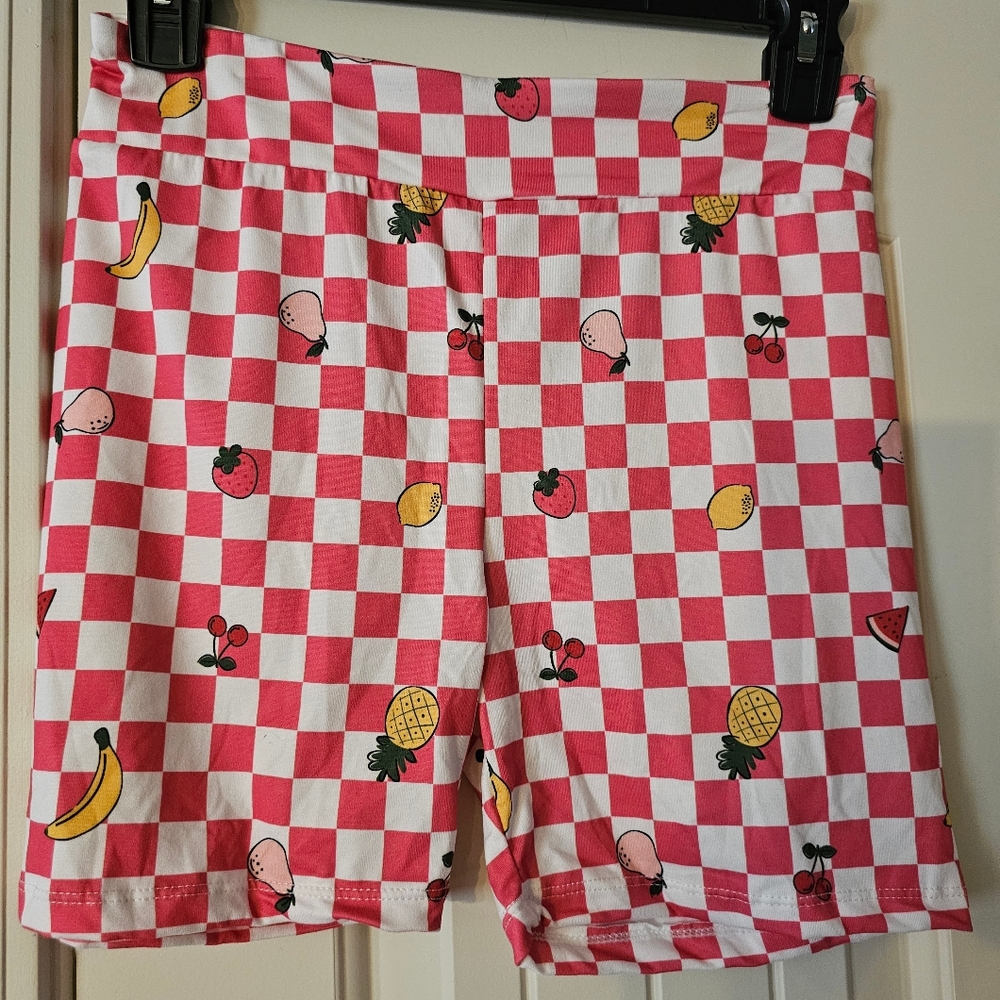 Checkered Fruit Print Shorts